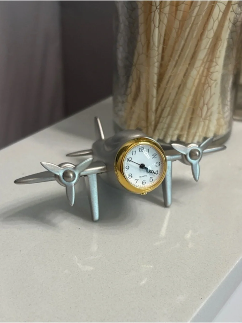 Silver Airplane Desk Clock - Accent Wall Decor